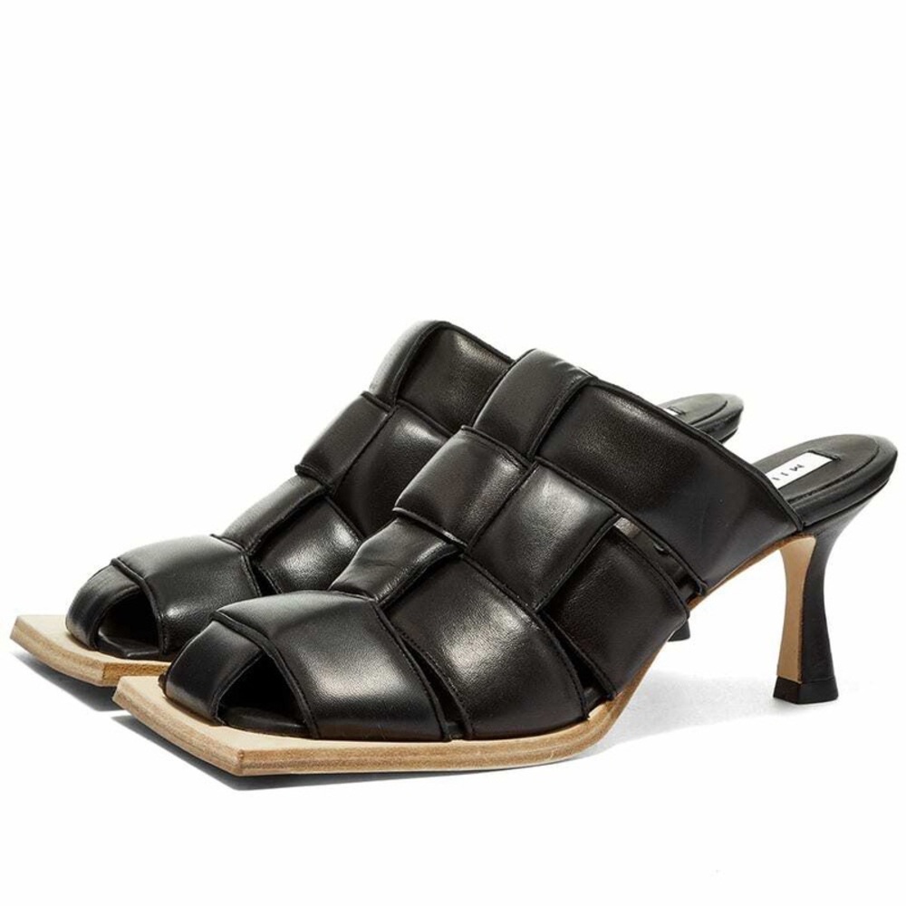 MIISTA Women's Mayte Leather Woven Mule in Raven Black